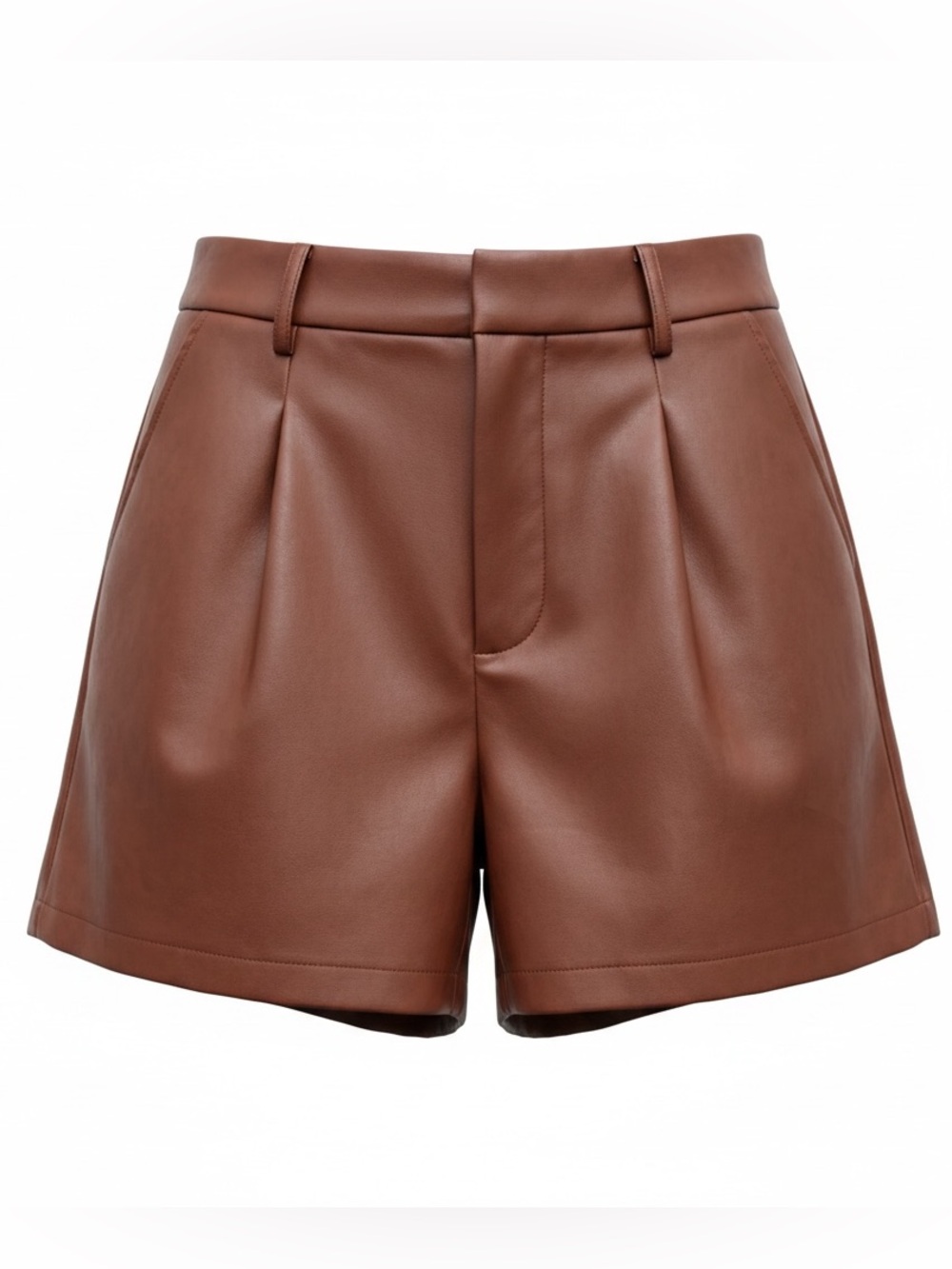 Avec Les Filles Brown Faux Leather High Rise Pleated Shorts S